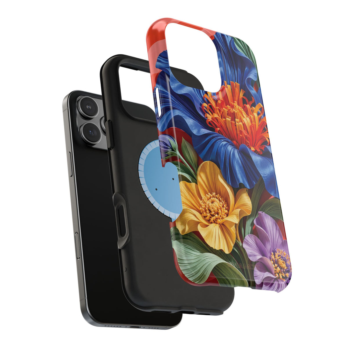 Electric Paradise MagSafe Phone Case – Cobalt Floral & Coral Waves | Glossy