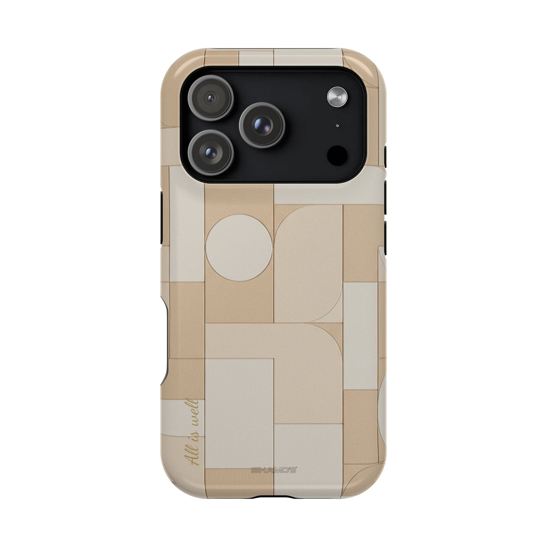 Geometric Beige Magnetic Impact-Resistant iPhone Case with Personalizable Quote and MagSafe Compatible