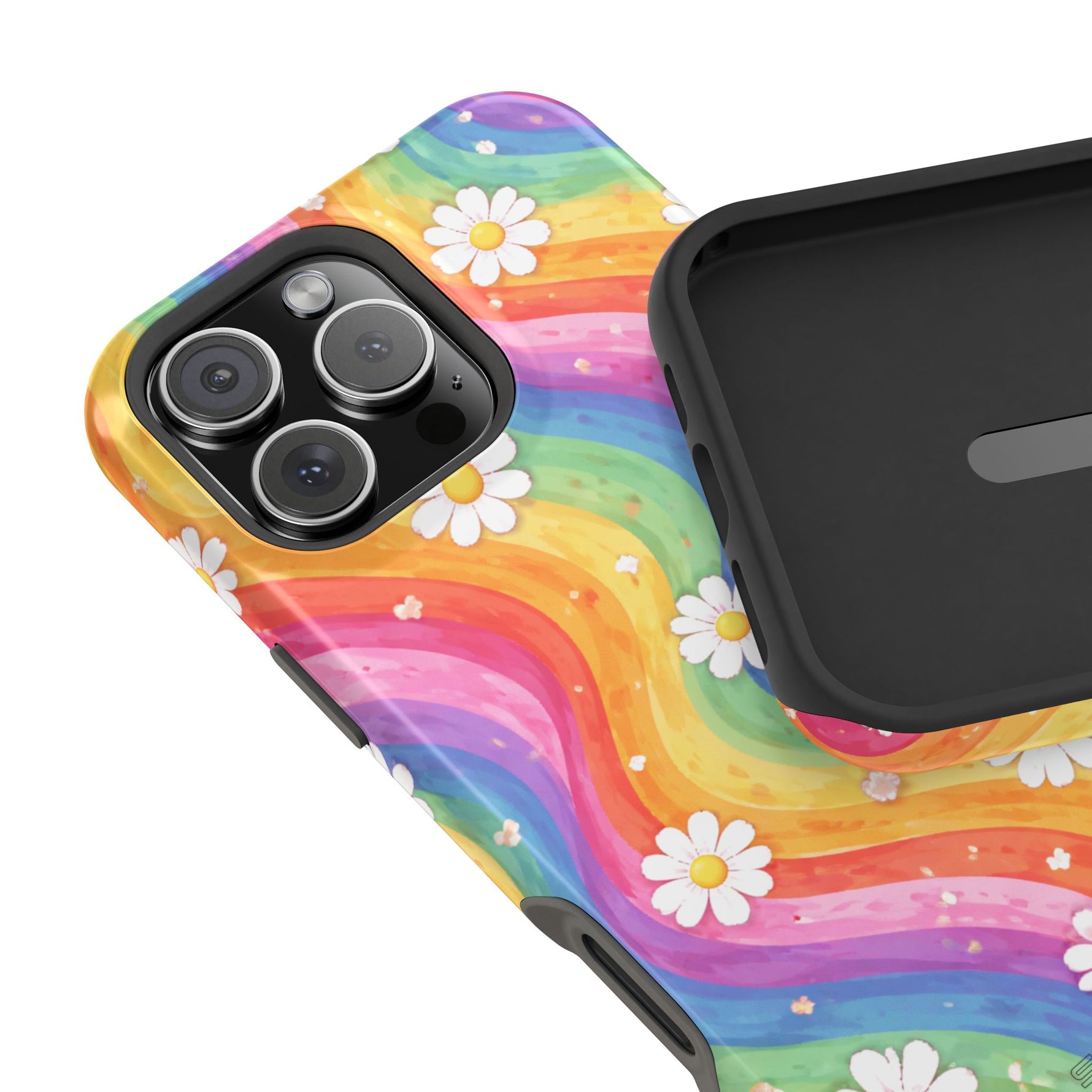 Funda de teléfono resistente a impactos con efecto cascada de colores Rainbow Daisy