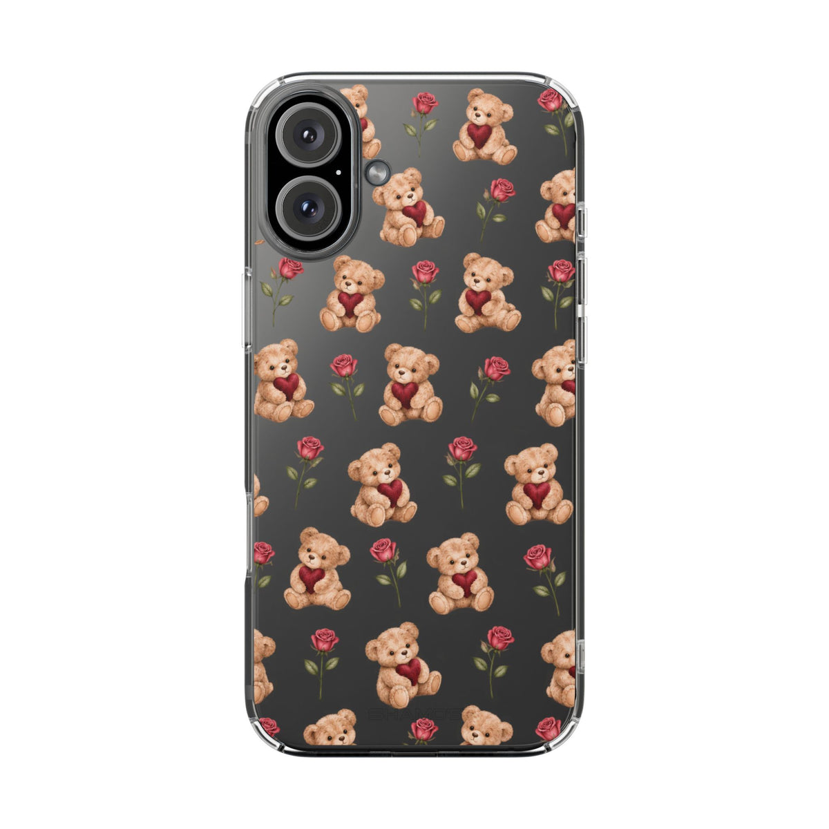 Romantic Teddy Bear Impact-Resistant Phone Case with Heart Design