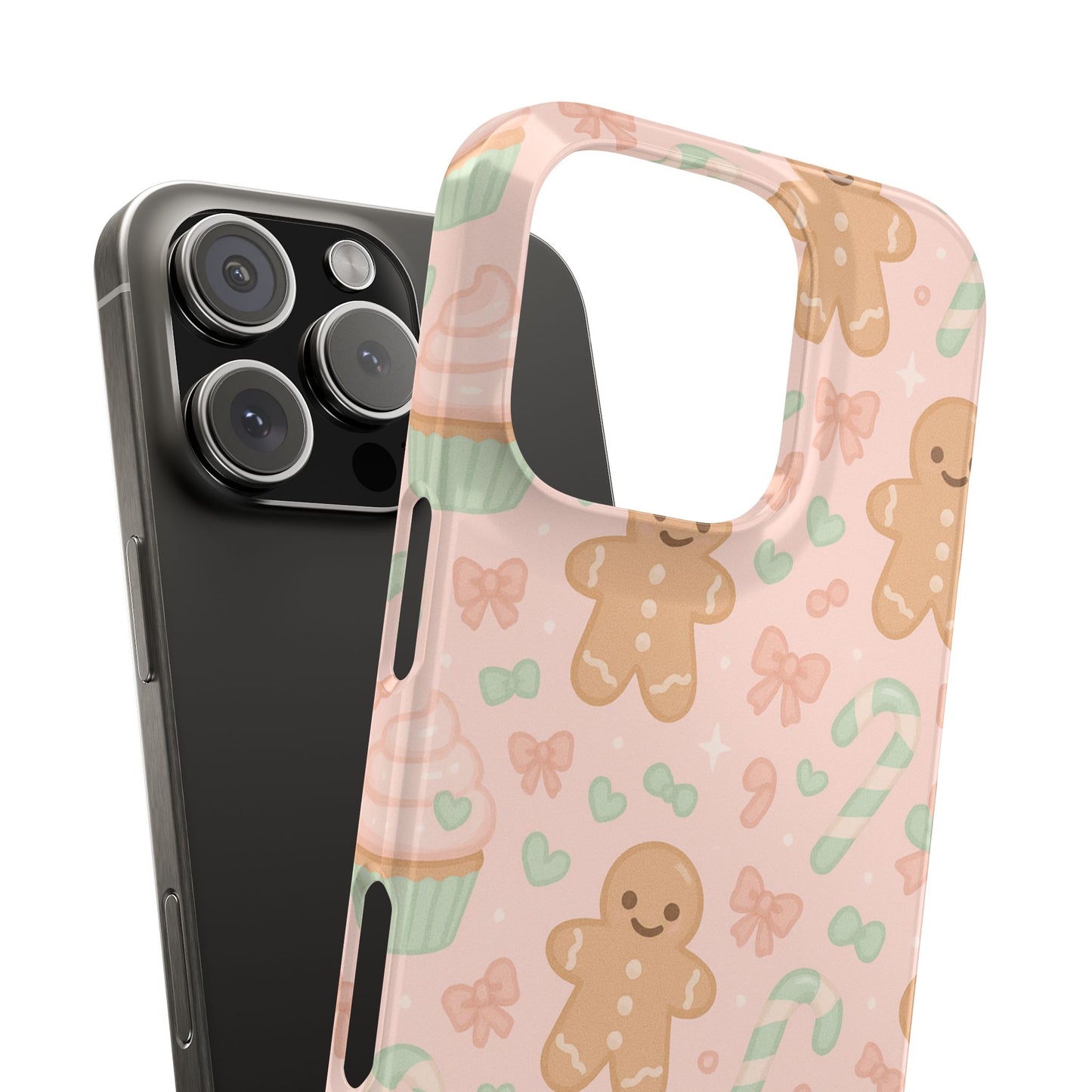 Gingerbread Holiday Slim iPhone Case — Cute Candy Cane & Cupcake Pattern