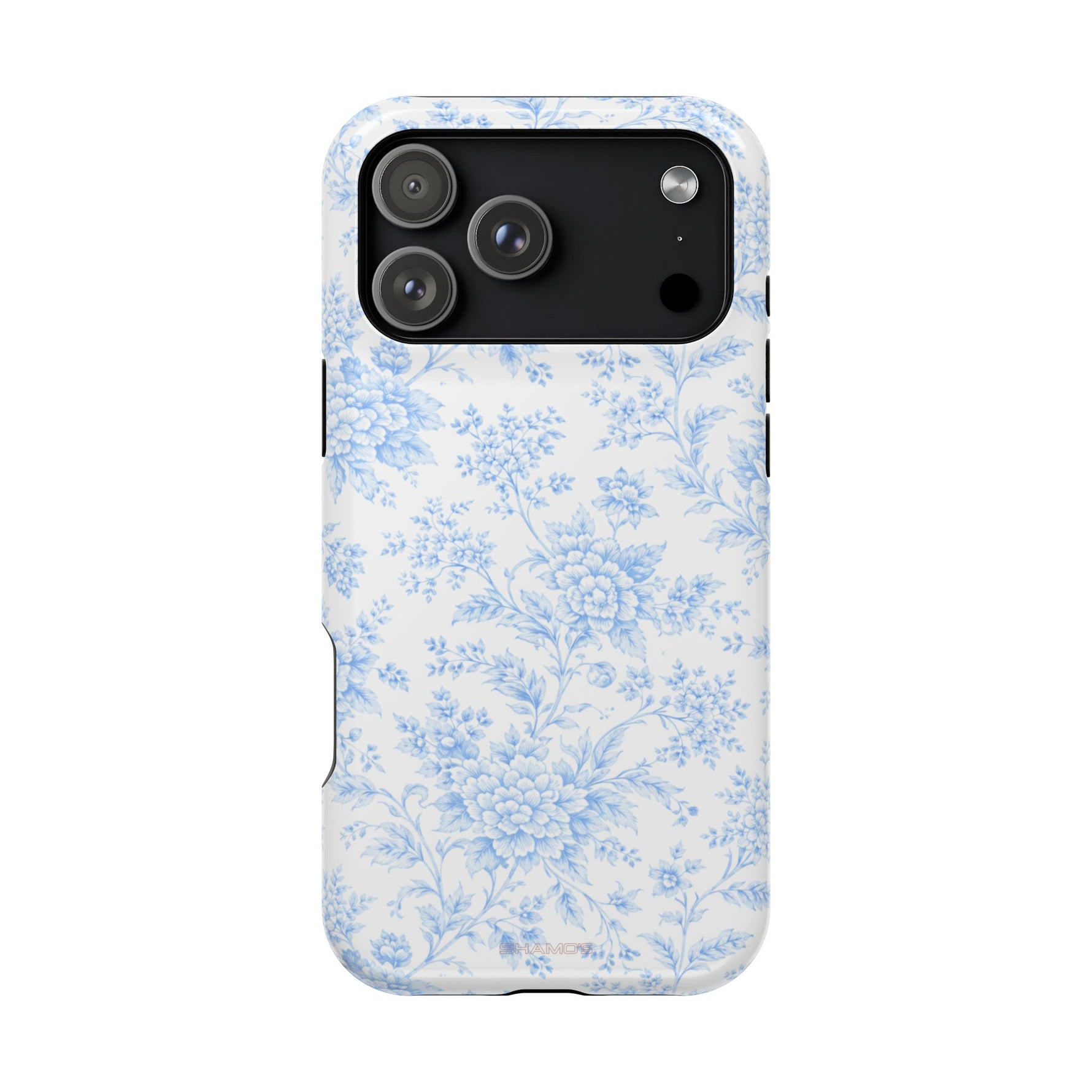 Preppy Look Blue Floral Impact-Resistant Phone Case and MagSafe Compatible