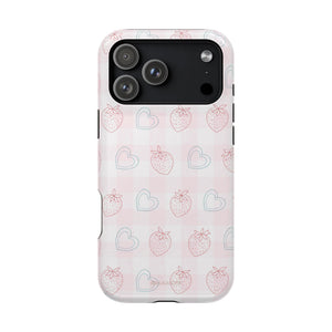 Strawberry Hearts MagSafe Compatible Phone Case | 'Paint it your way' Pink Plaid Impact-Resistant - iPhone 17 Pro Max / Glossy - Shamo's