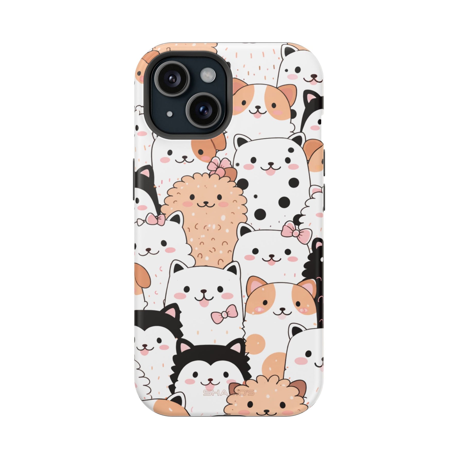 Cute Cartoon Cats & Puppies Phone Case with MagSafe Compatibility