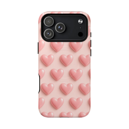 Baby Pink Pearl Hearts 3D iPhone Case | MagSafe