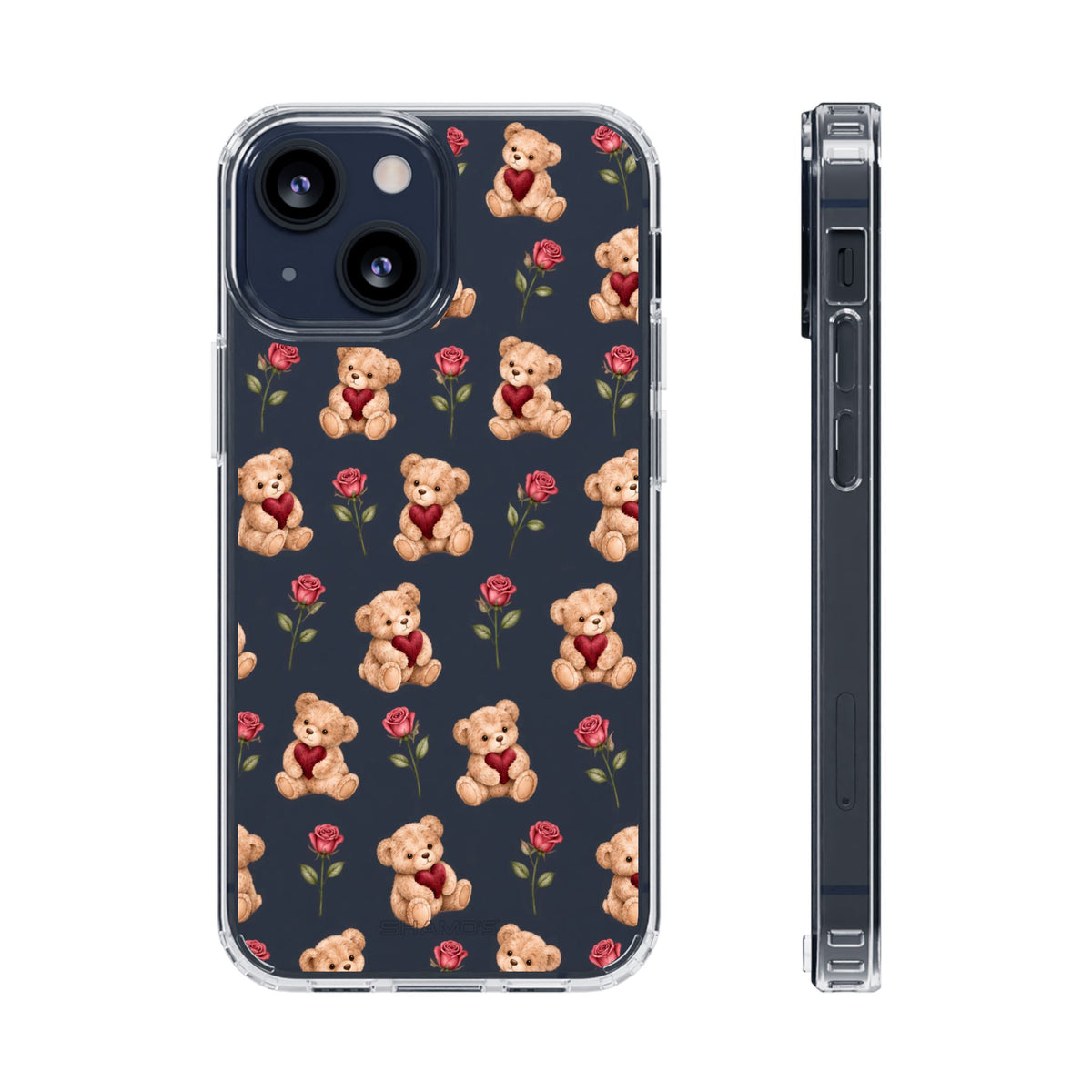 Romantic Teddy Bear Impact-Resistant Phone Case with Heart Design