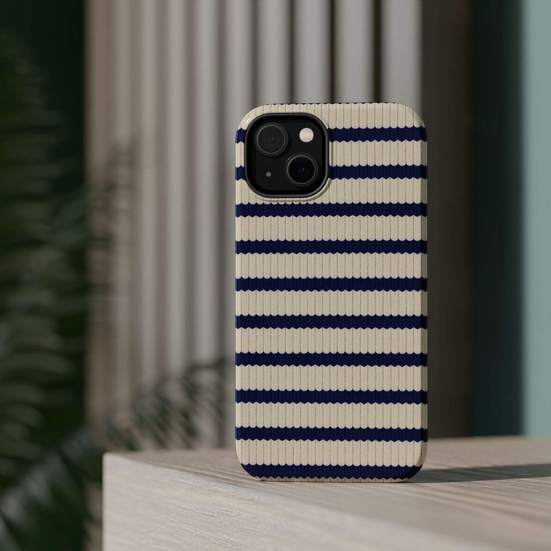 Navy & Cream Ribbed Holiday Sweater Design iPhone Case with MagSafe compatibility  Shamo's