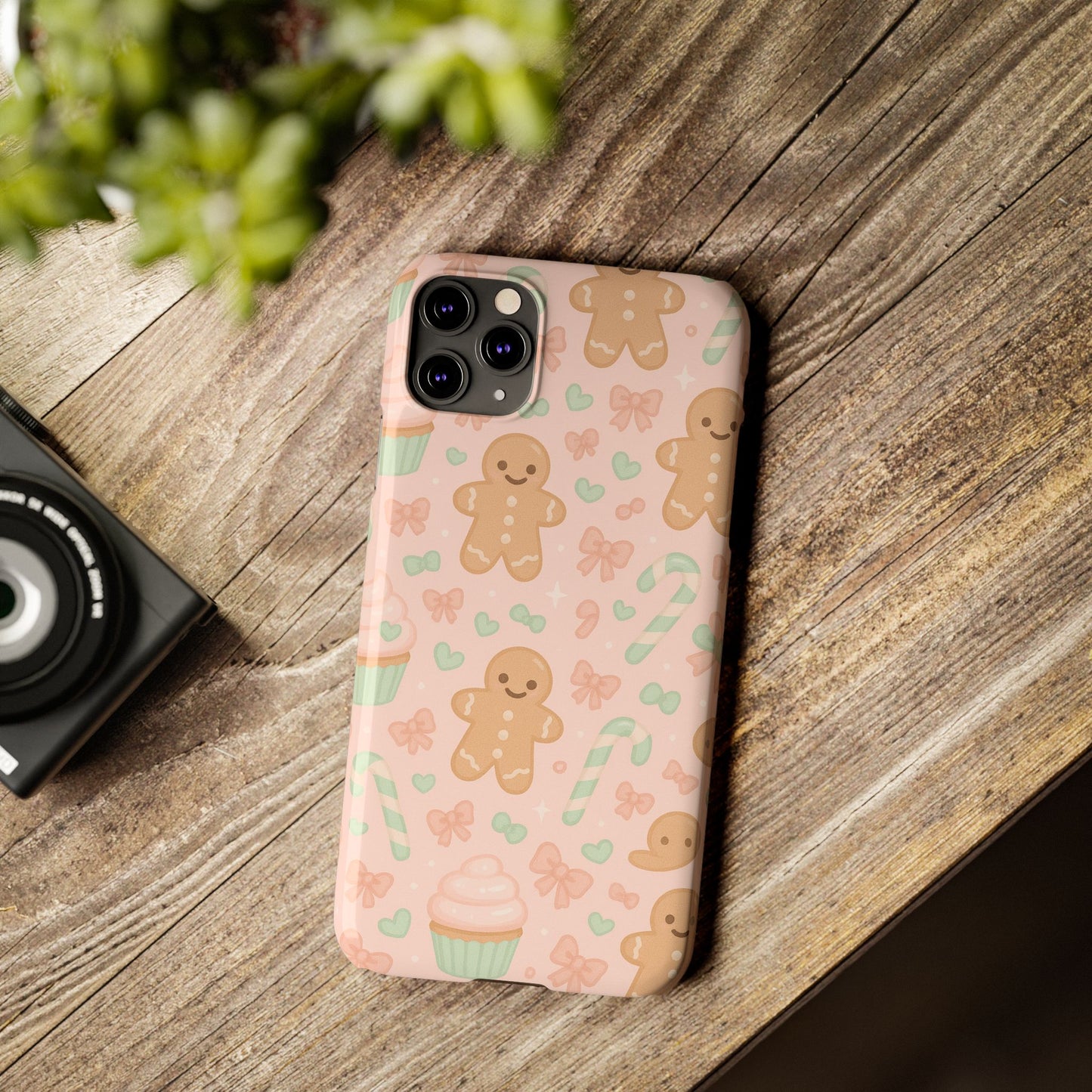 Gingerbread Holiday Slim iPhone Case — Cute Candy Cane & Cupcake Pattern
