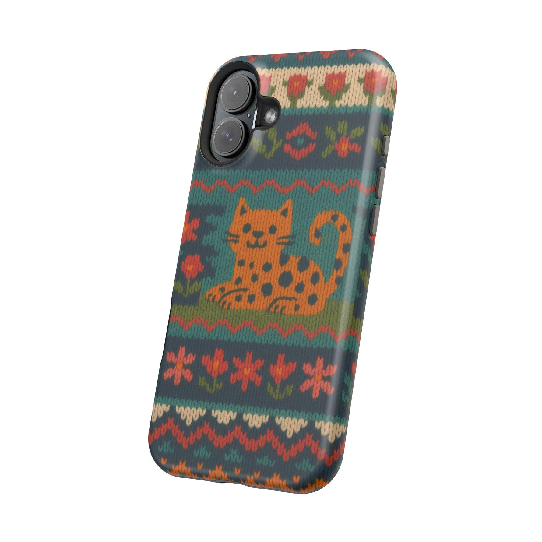 Cozy Knit Leopard Pattern Sweater Holiday Theme iPhone Case with MagSafe compatibility  Shamo's