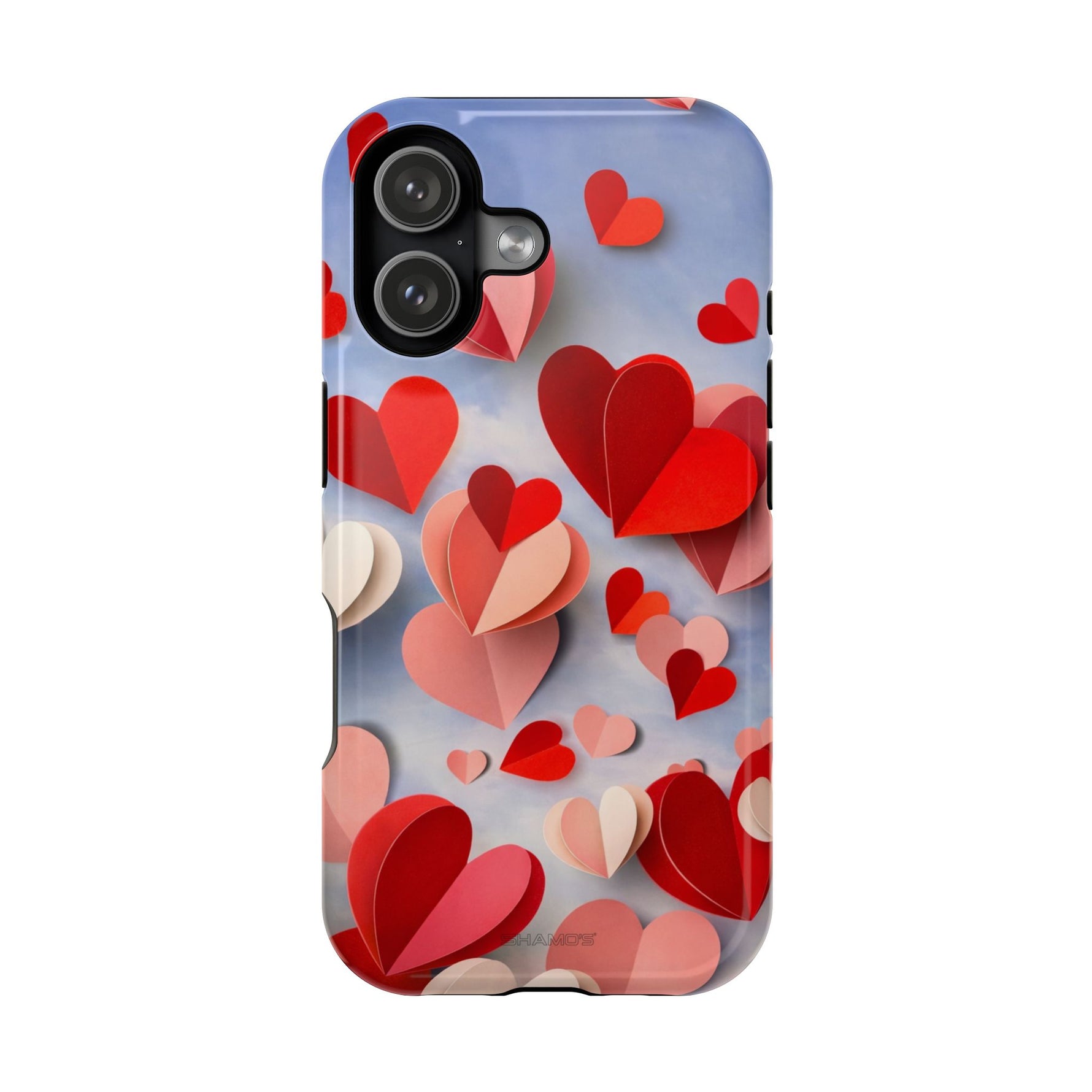 3D Paper Hearts Valentine Love iPhone Case with MagSafe Compatibility, Personalizable - iPhone 17 / Glossy - Shamo's