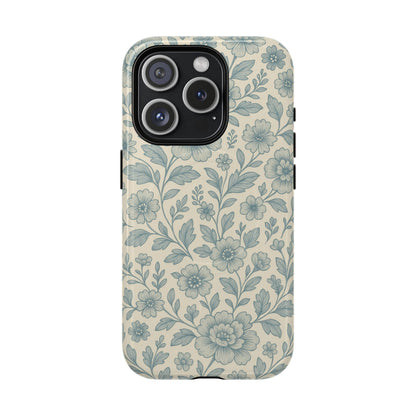Vintage Blue Floral Tough Case for iPhone - Compatible with MagSafe