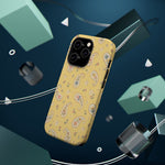 Honey Paisley MagSafe Phone Case, glossy square triple-camera Pro model, rear view with magnetic accessories