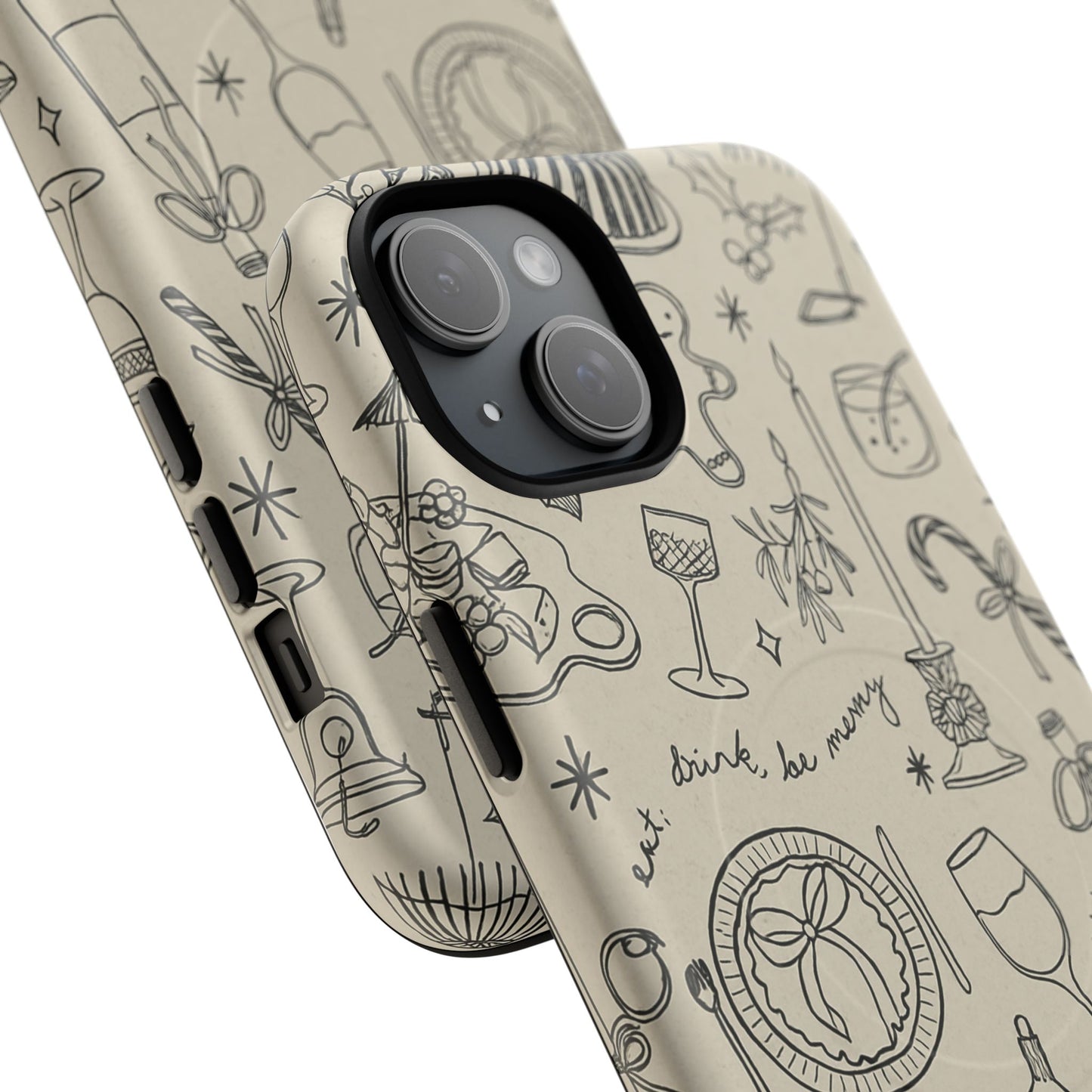 Festive Doodle iPhone Case (’drink, be merry’ Holiday Design) | compatible with MagSafe - Shamo's