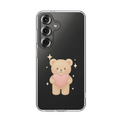 Romantic Teddy Bear Impact-Resistant iPhone Case with Heart Design