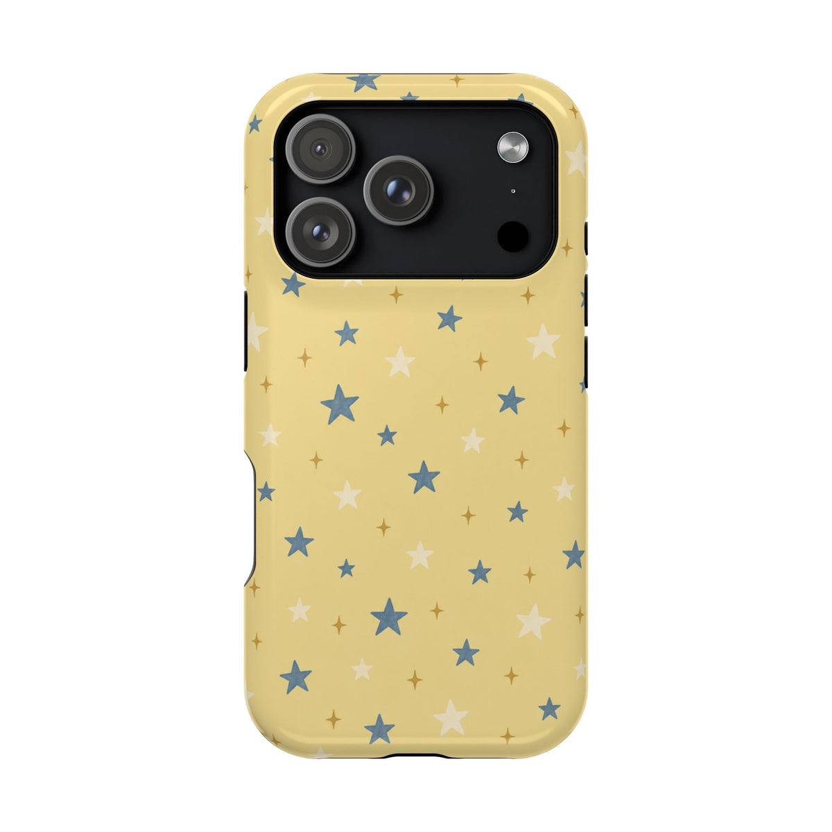 Prairie Stars – Yellow and Blue Star MagSafe Phone Case, glossy iPhone 18 Pro, rear view