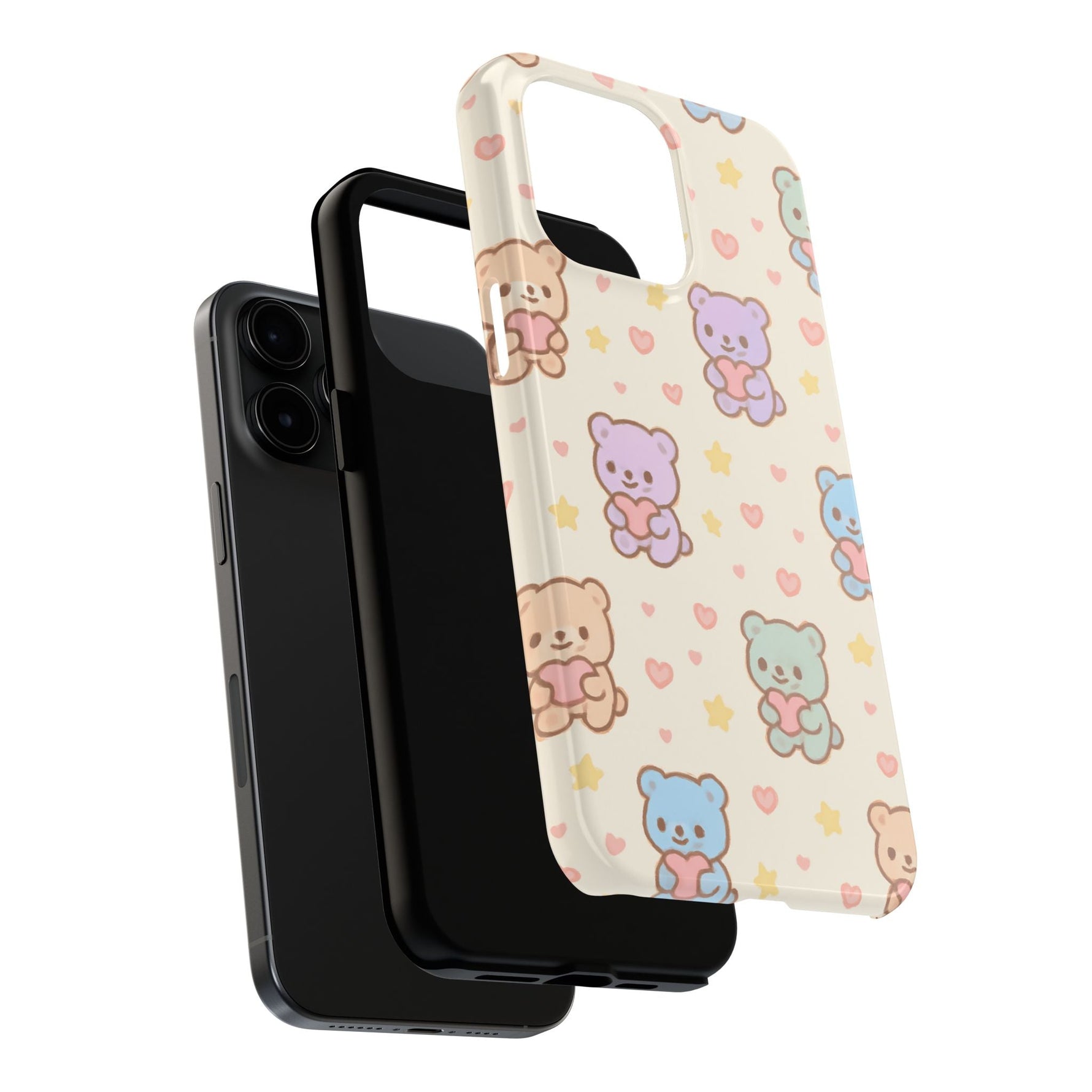Cute Pastel Bear Impact Phone Case | Heart & Star Kawaii Pattern  Shamo's