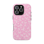 Pink Bow Pattern Impact-Resistant iPhone Case | MagSafe