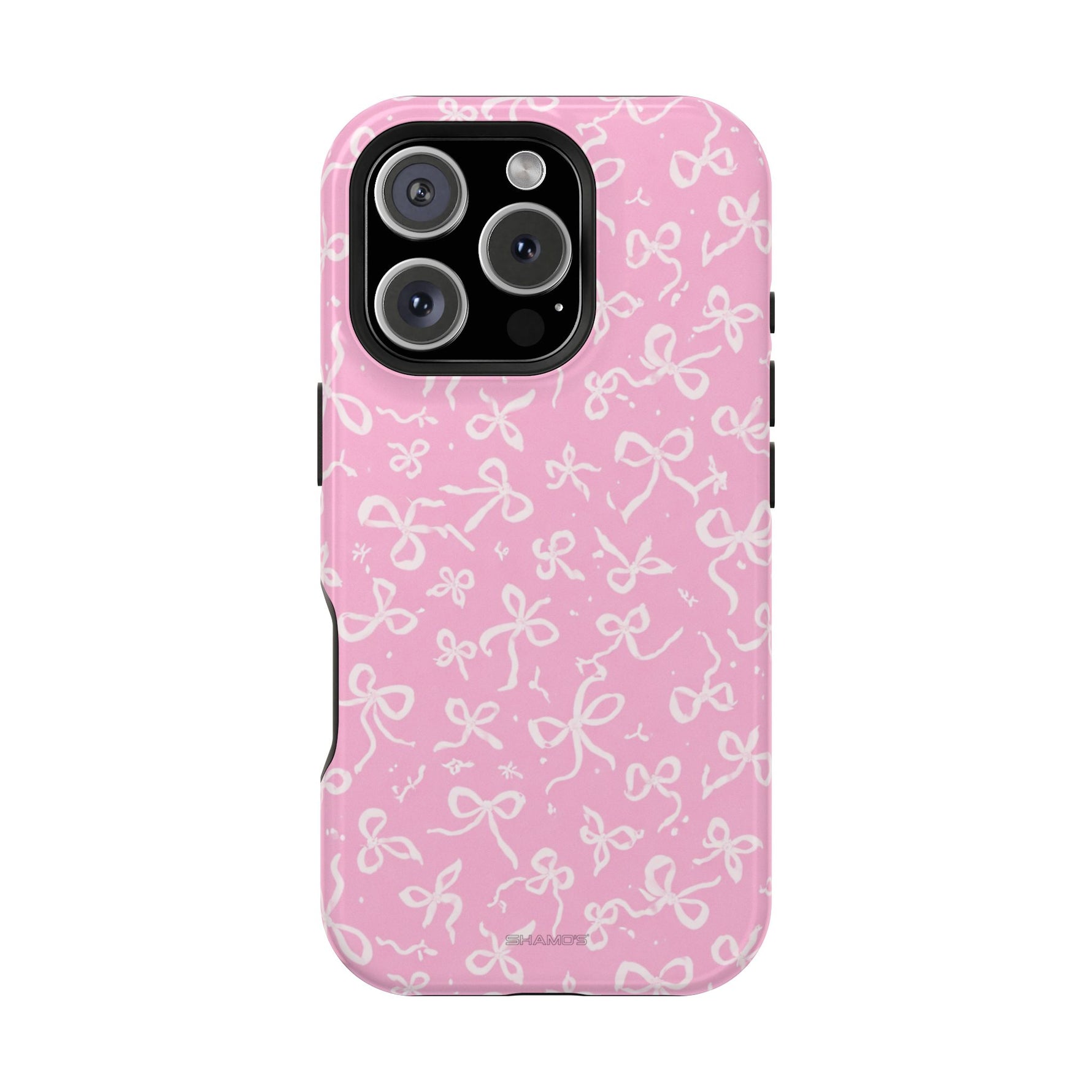 Pink Bow Pattern Impact-Resistant iPhone Case | MagSafe