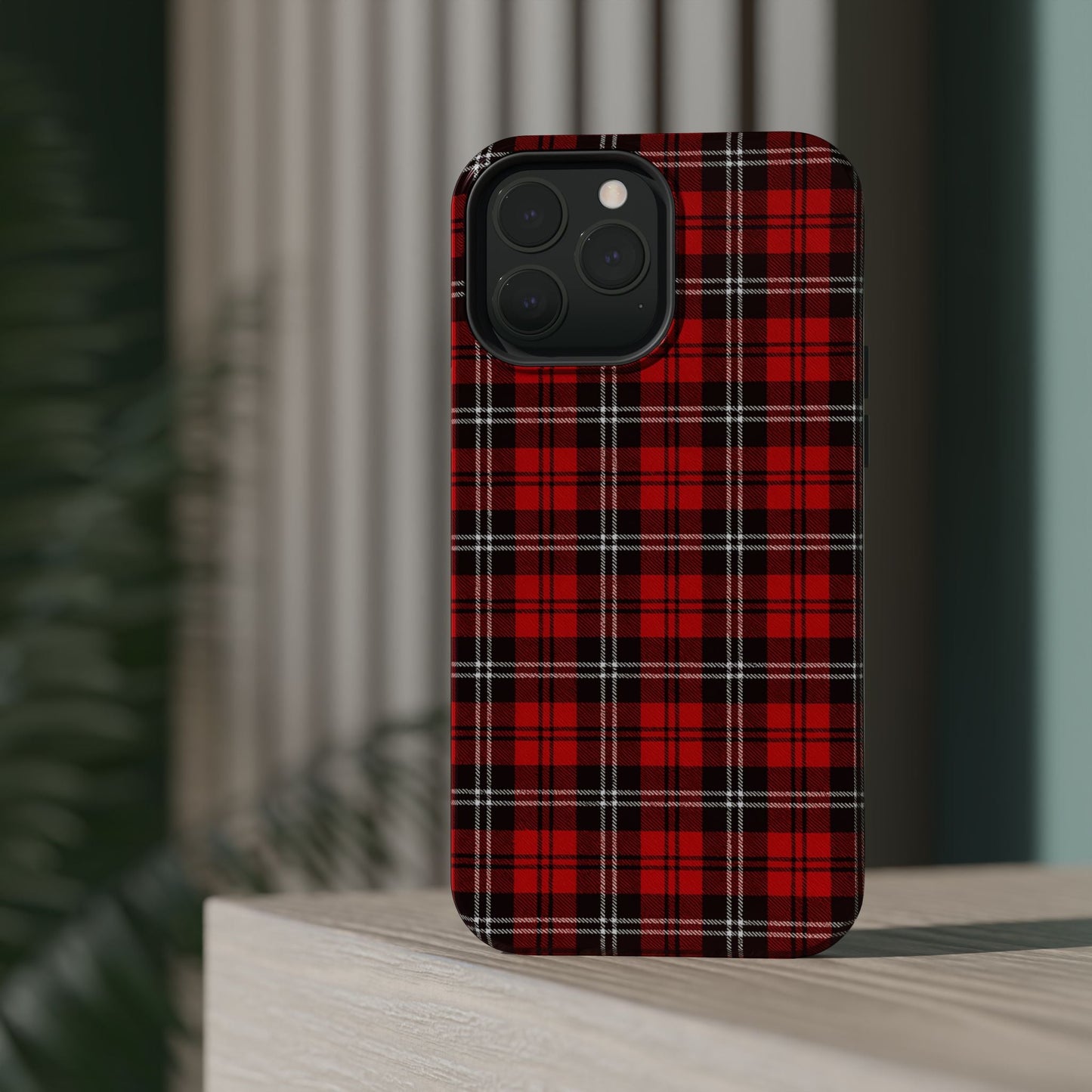 Red Tartan Plaid Impact-Resistant iPhone Case | MagSafe compatibility  Shamo's