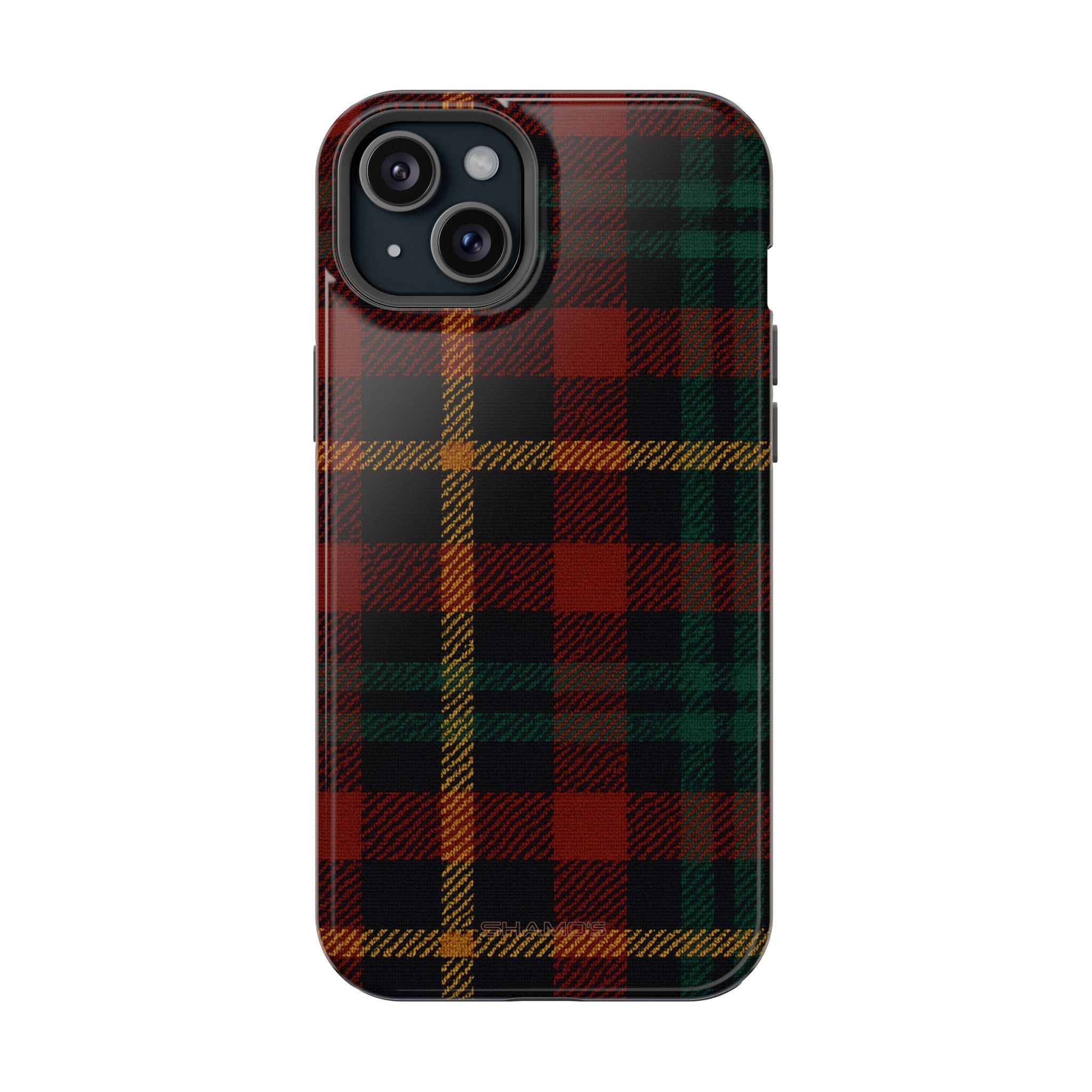 Plaid Impact-Resistant iPhone Case — Red Green Tartan Holiday Theme with MagSafe - iPhone 15 Plus / Glossy #iphone-15-plus