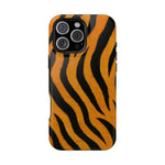 iPhone 13 Pro with tiger print protective phone case, showing camera cutout variant size