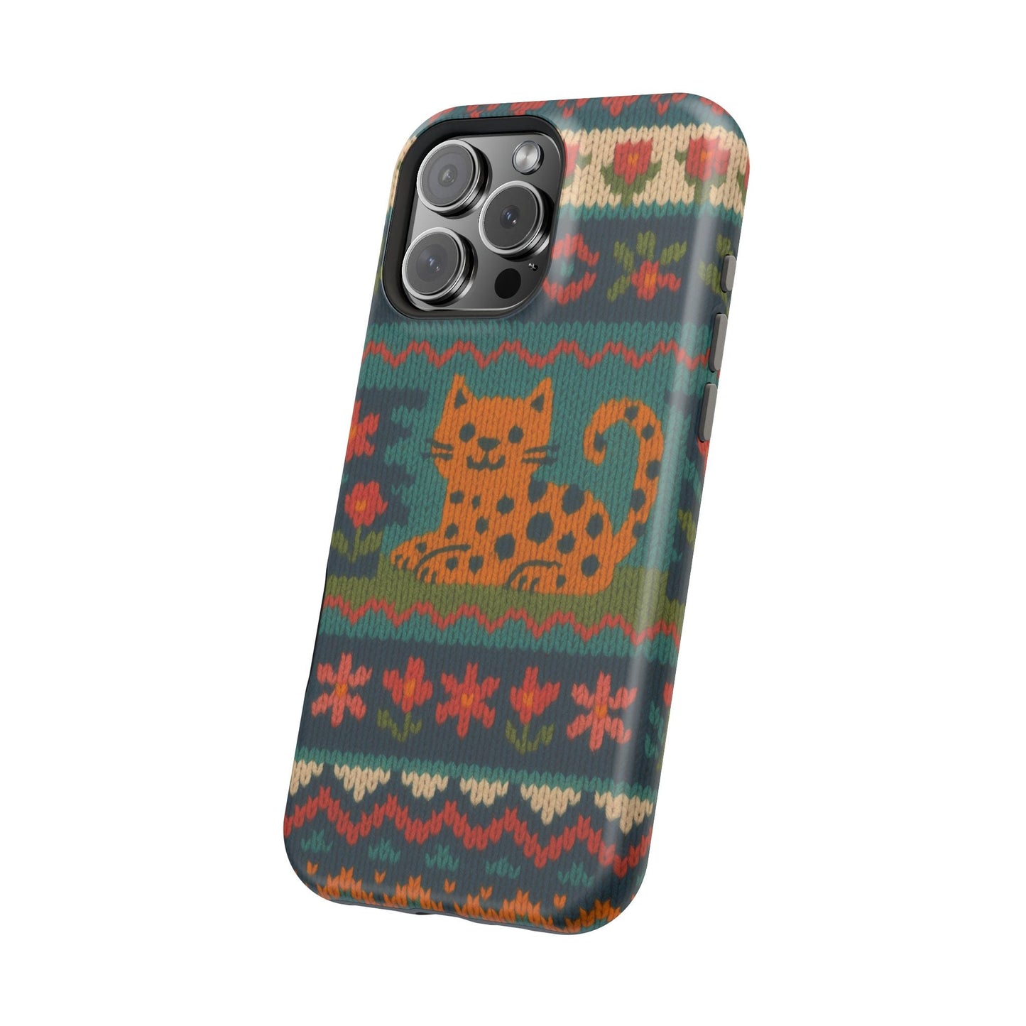 Cozy Knit Leopard Pattern Sweater Holiday Theme iPhone Case with MagSafe compatibility