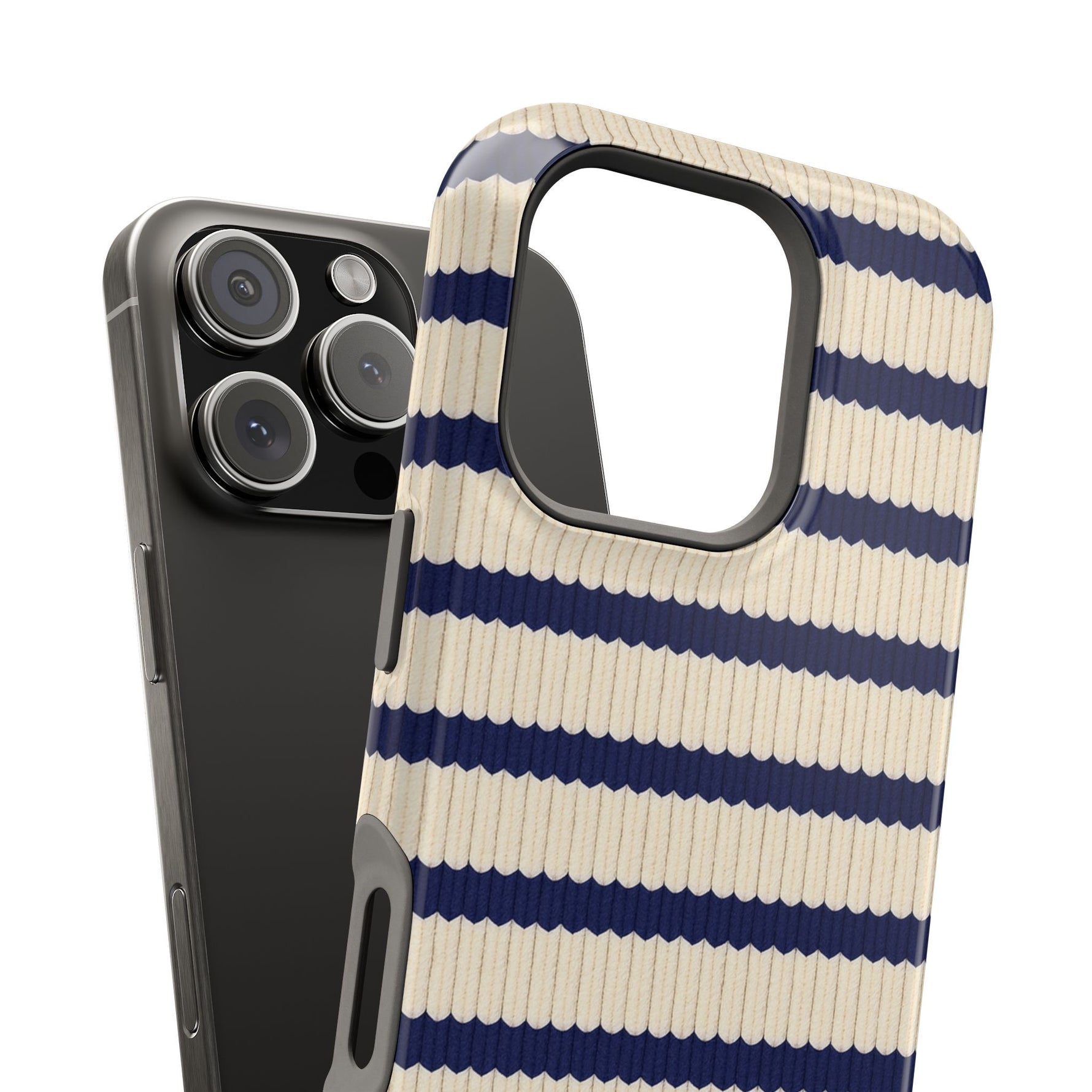 Navy & Cream Ribbed Holiday Sweater Design iPhone Case with MagSafe compatibility