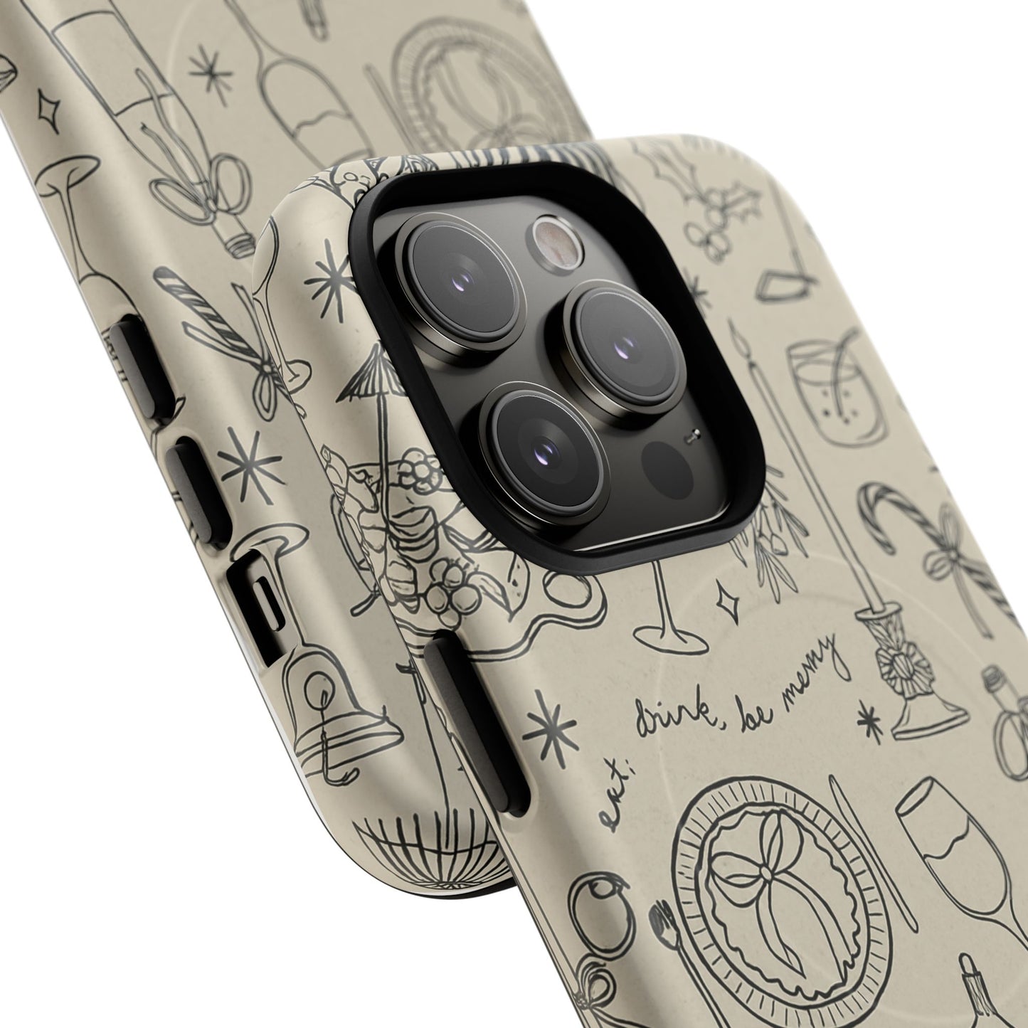 Festive Doodle iPhone Case (’drink, be merry’ Holiday Design) | compatible with MagSafe