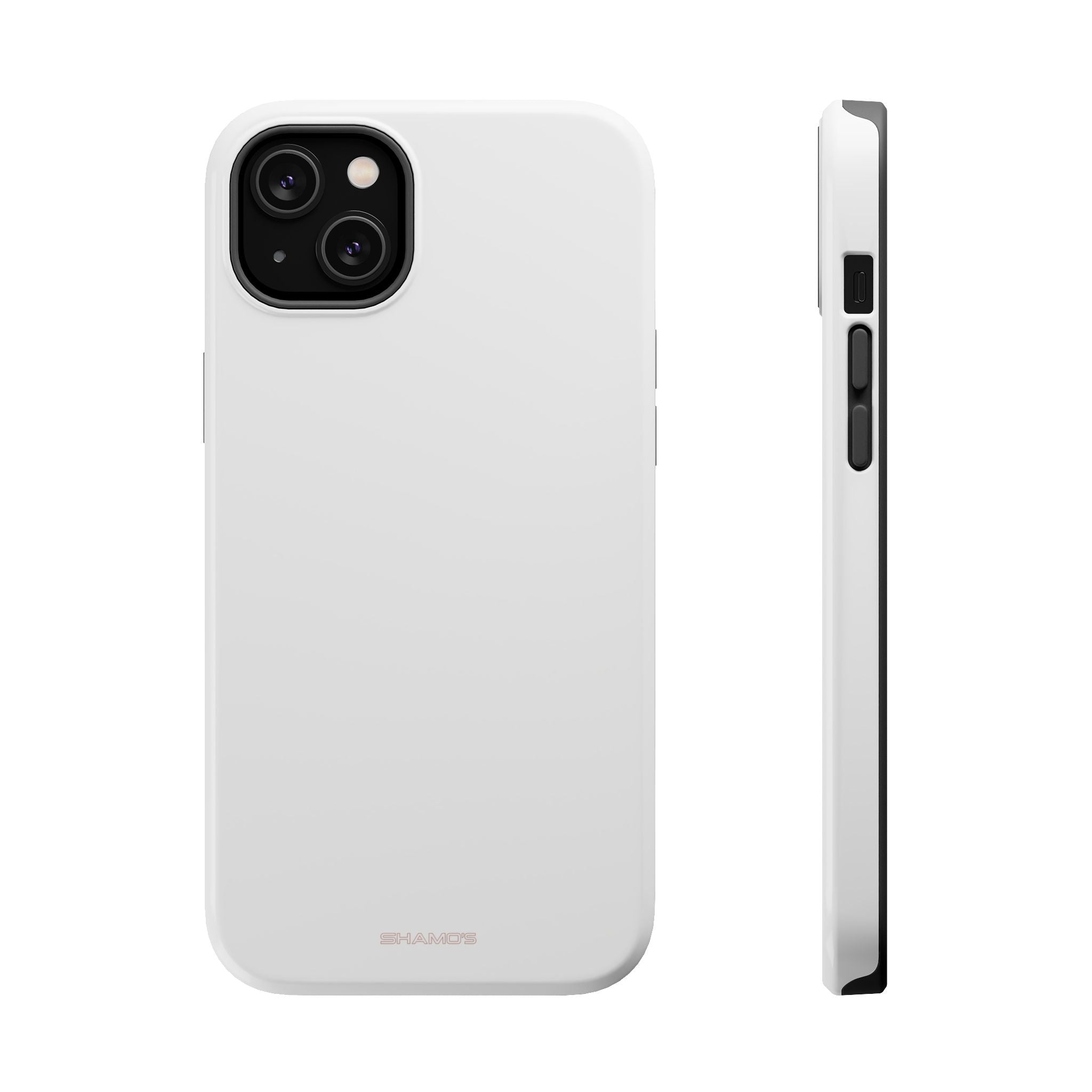 Back and side views of a plain white phone case