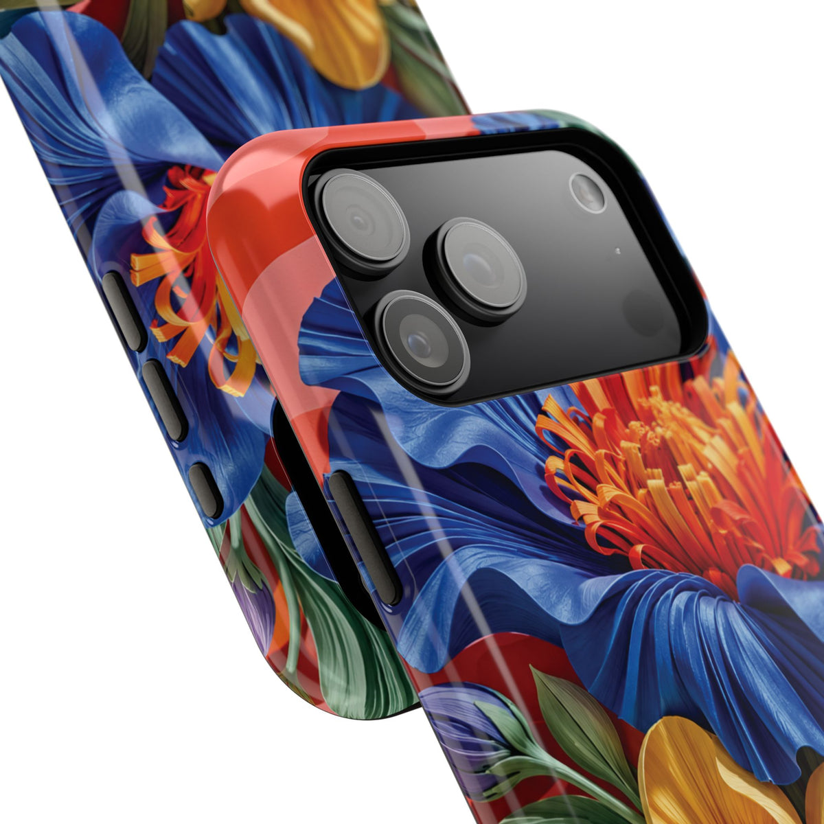 Electric Paradise MagSafe Phone Case – Cobalt Floral & Coral Waves | Glossy