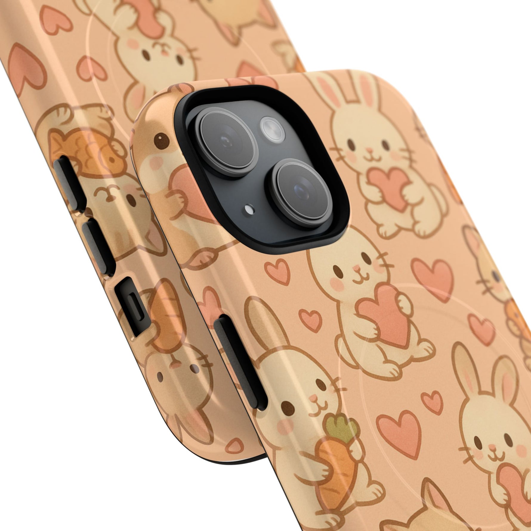 Cozy Critter Friends iPhone Case — Cute Bunny & Kitten Heart Pattern with MagSafe - Shamo's