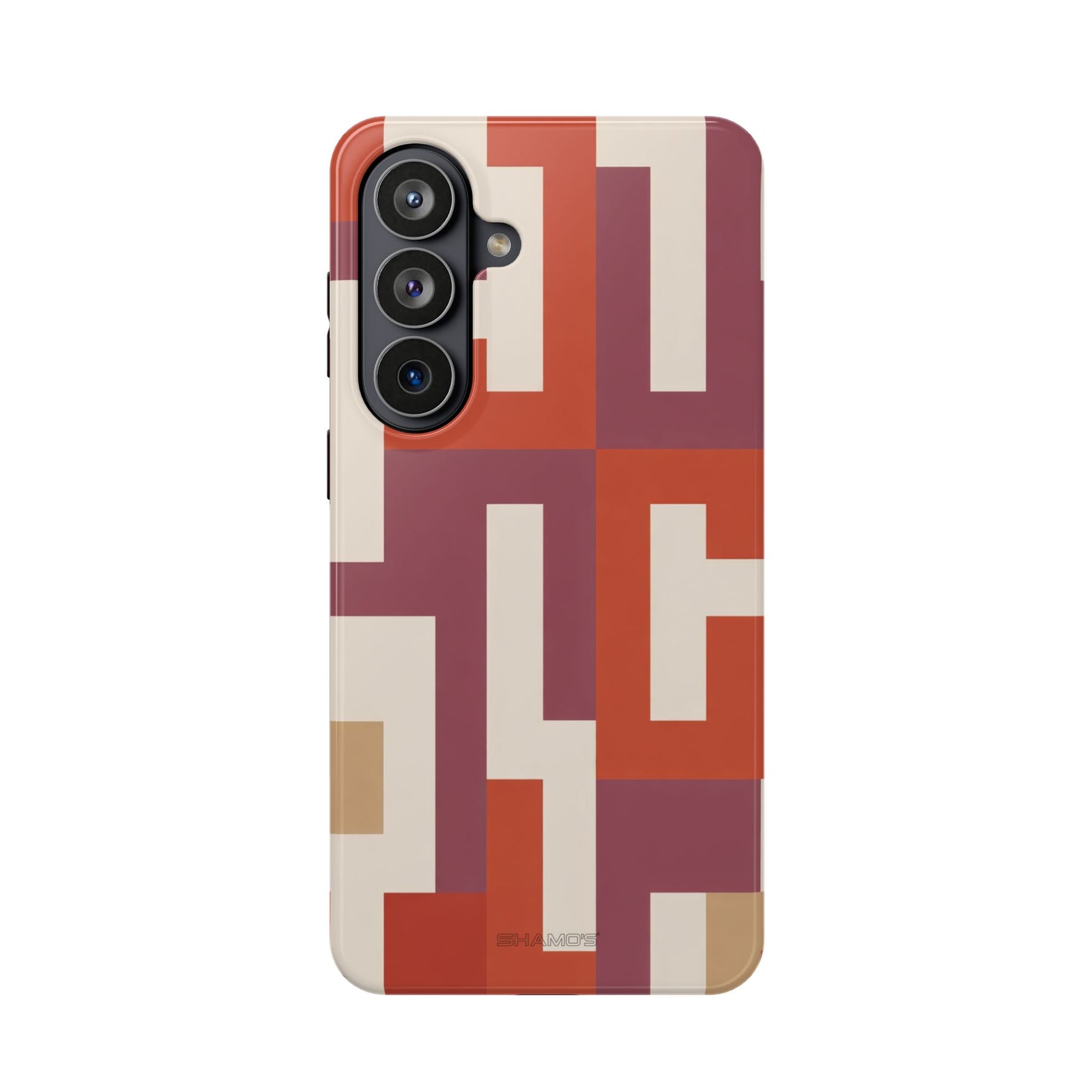 Retro Geometric Magnetic MagSafe Compatible Impact Phone Case — Bold Red & Terracotta Pattern