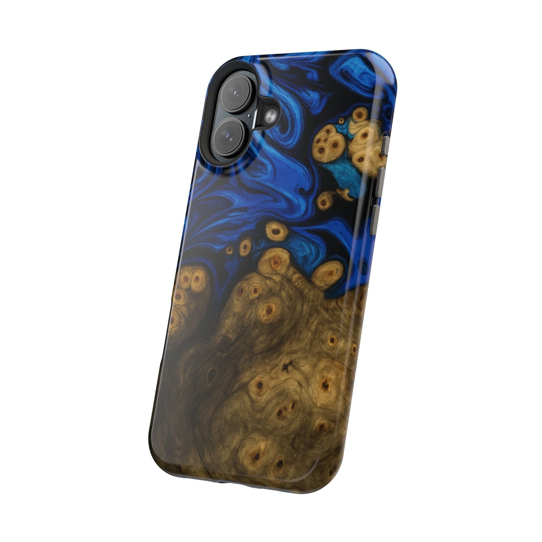 Blue Swirl & Burl Wood Impact iPhone Case | MagSafe compatible  Shamo's