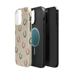 Prairie Horseshoes MagSafe Phone Case, glossy square triple-camera Pro model, exploded shell and liner with magnetic ring