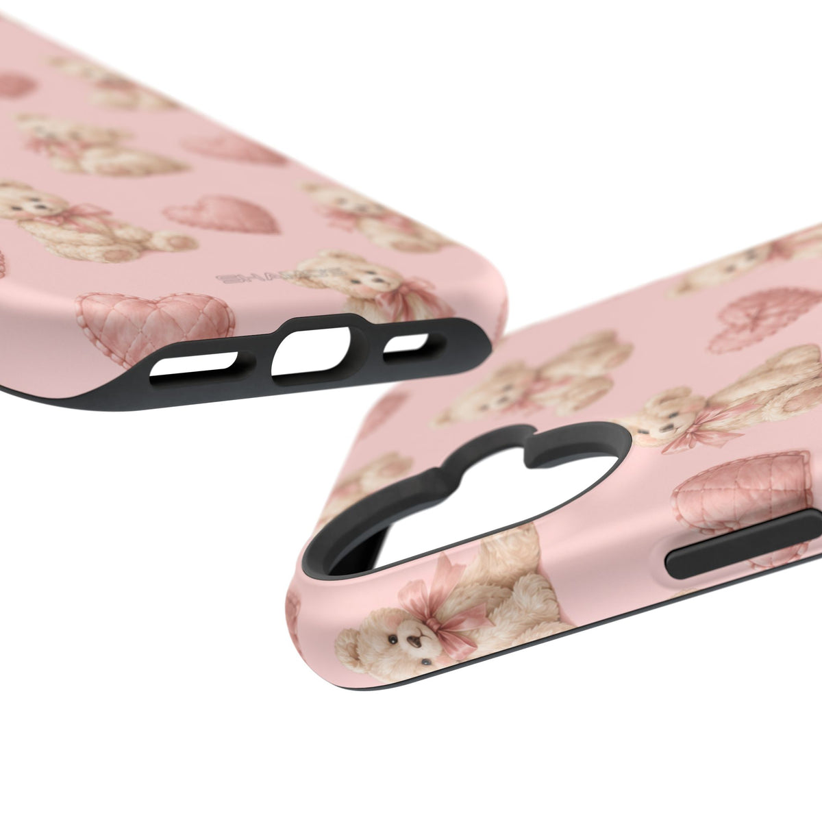 Pink Teddy Hearts Love iPhone Case, Impact-Resistant MagSafe Compatible