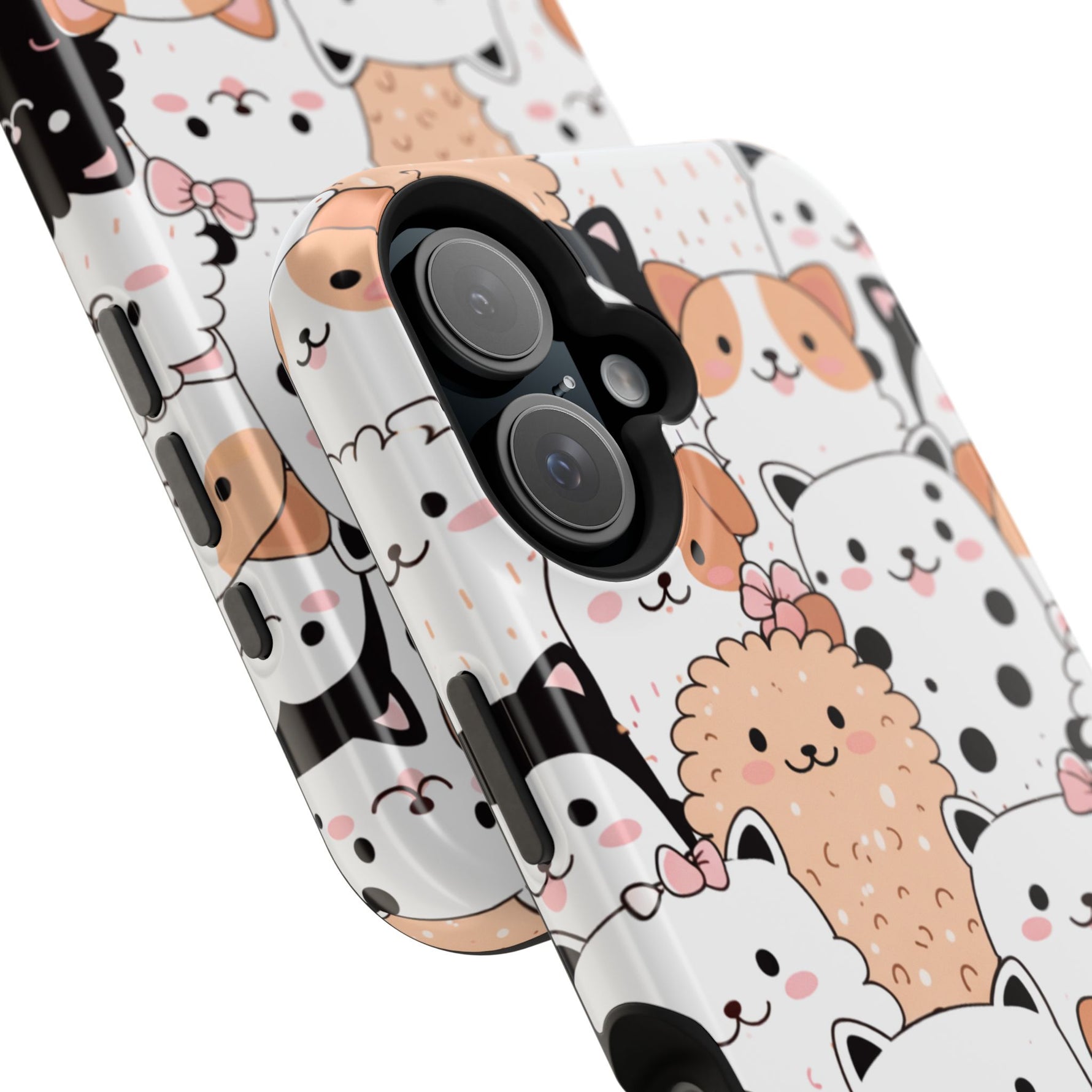 Cute Cartoon Cats & Puppies Phone Case with MagSafe Compatibility