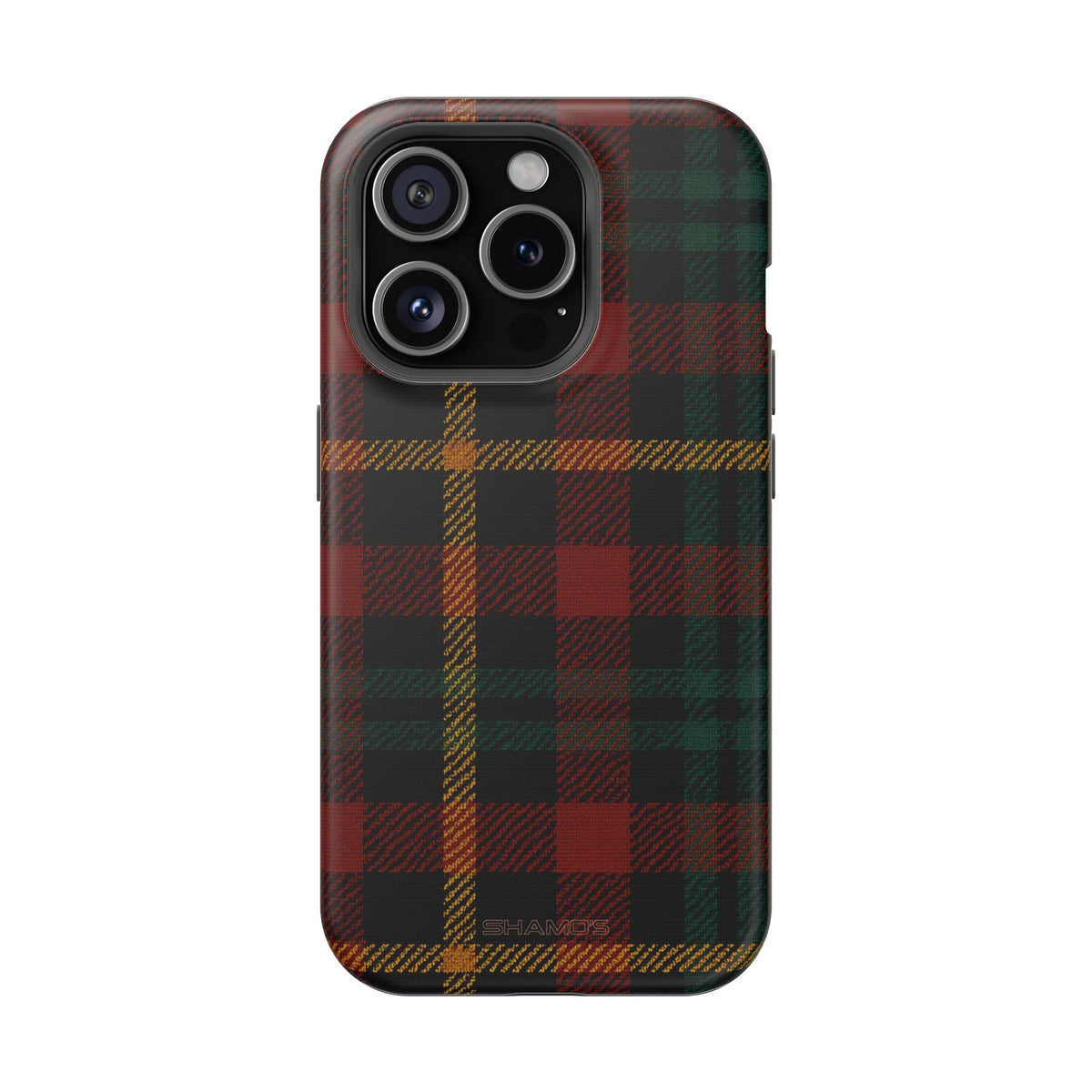 Funda para iPhone resistente a impactos con diseño de cuadros escoceses rojos y verdes con MagSafe