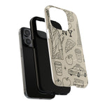 NY City Icons Tough iPhone Case — Statue of Liberty, Pizza & Taxi Pattern | Compatible with MagSafe  Shamo's
