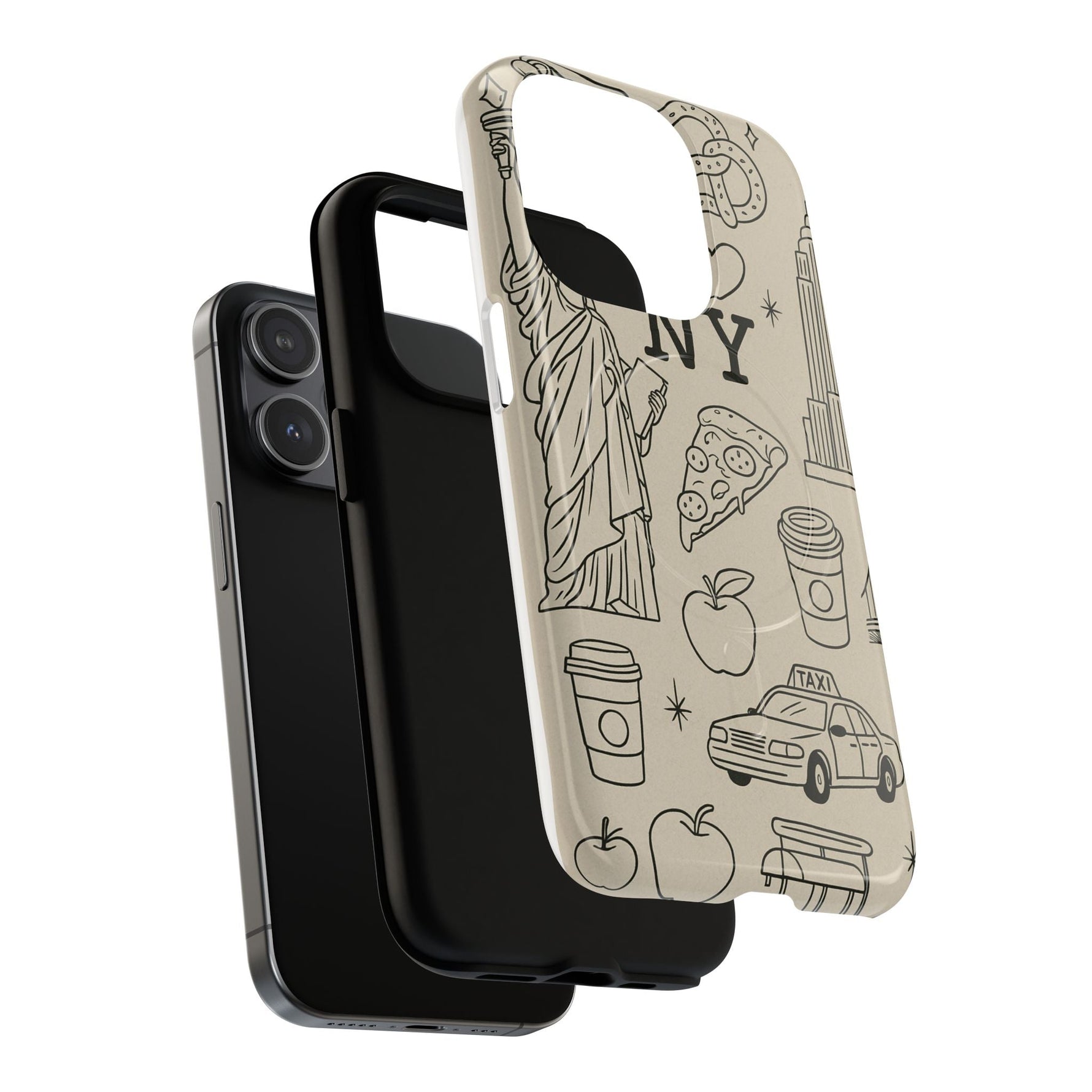 NY City Icons Tough iPhone Case — Statue of Liberty, Pizza & Taxi Pattern | Compatible with MagSafe  Shamo's