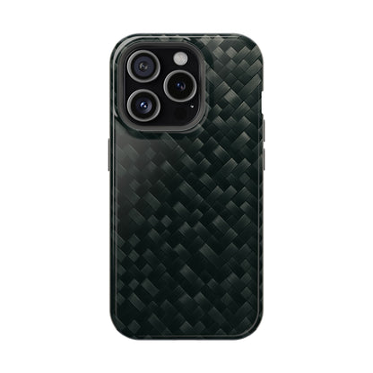 Dark Carbon Fiber Texture Magnetic Impact-Resistant iPhone Case | MagSafe compatible  Shamo's iPhone 15 Pro / Glossy