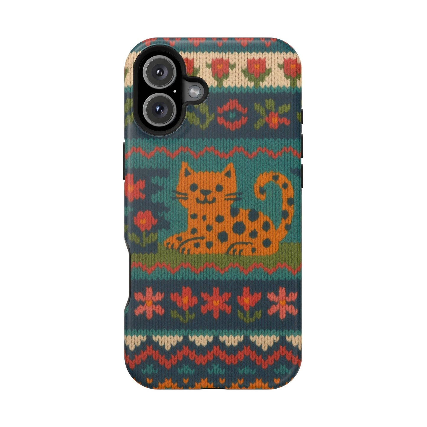 Cozy Knit Leopard Pattern Sweater Holiday Theme iPhone Case with MagSafe compatibility
