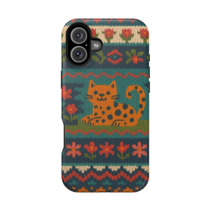 Cozy Knit Leopard Pattern Sweater Holiday Theme iPhone Case with MagSafe compatibility