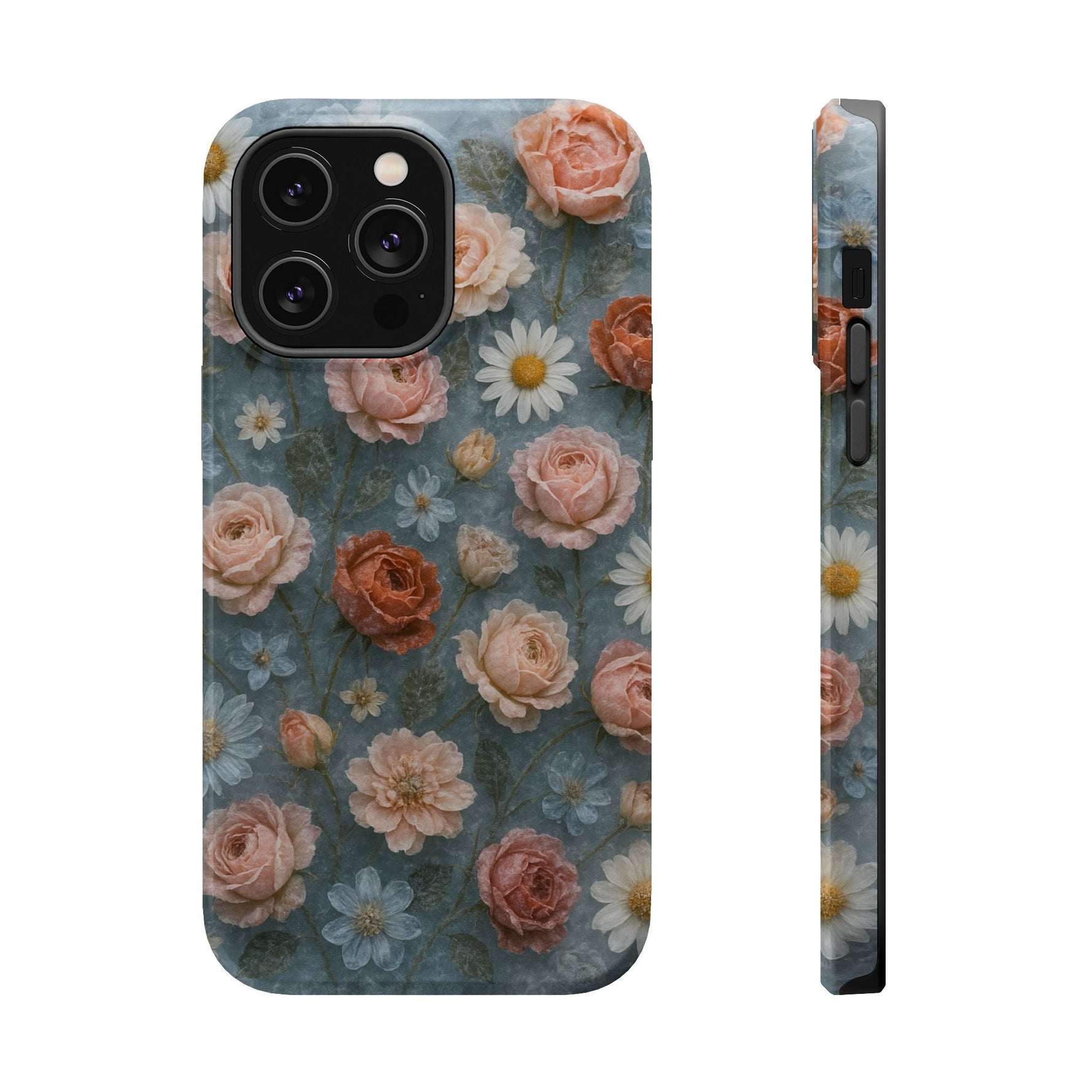 Frozen Floral Vintage Roses & Daisies iPhone Case with MagSafe compatibility  Shamo's iPhone 14 Pro Max / Glossy