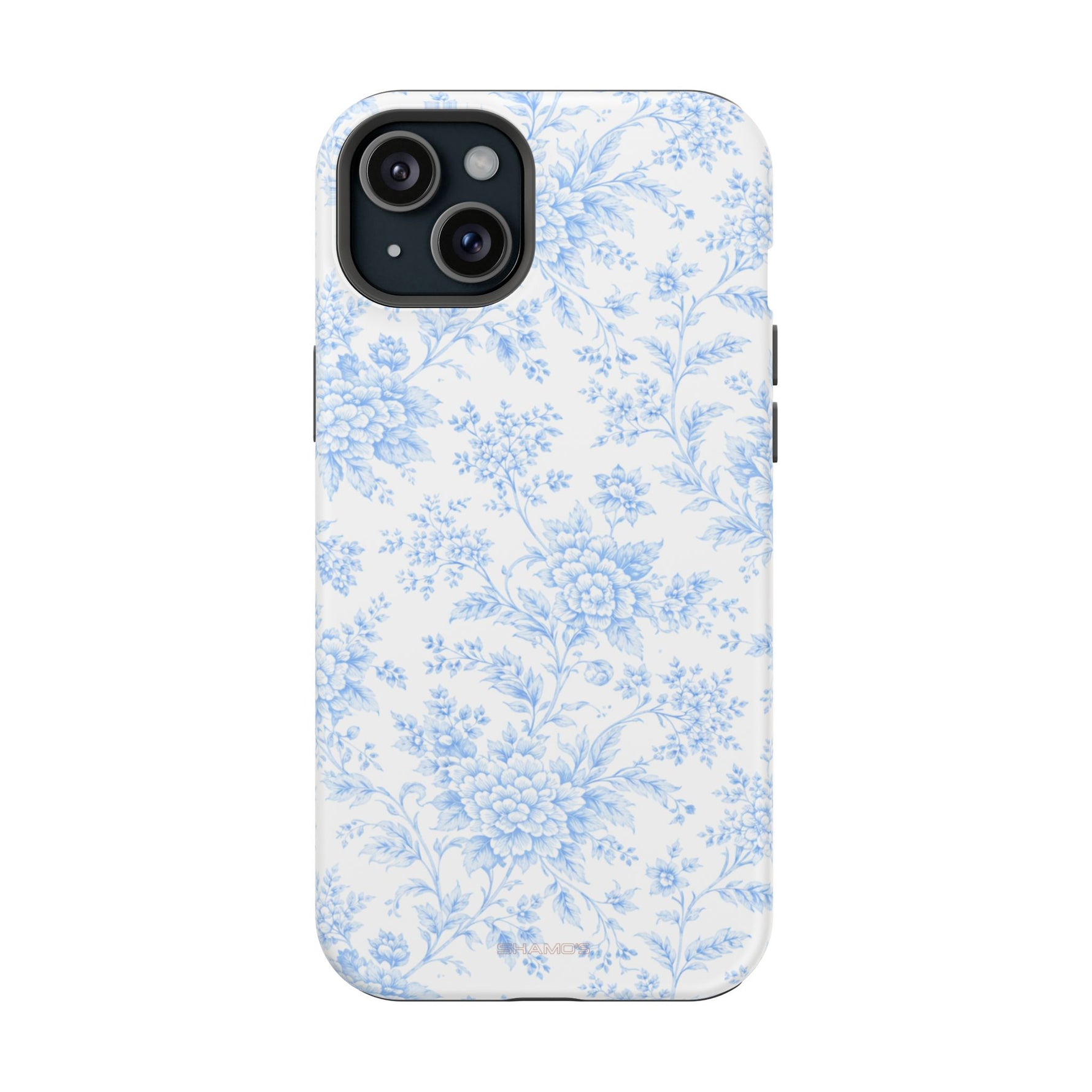 Preppy Look Blue Floral Impact-Resistant Phone Case and MagSafe Compatible