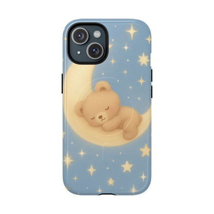 Sleepy Teddy Bear & Stars iPhone Case with MagSafe