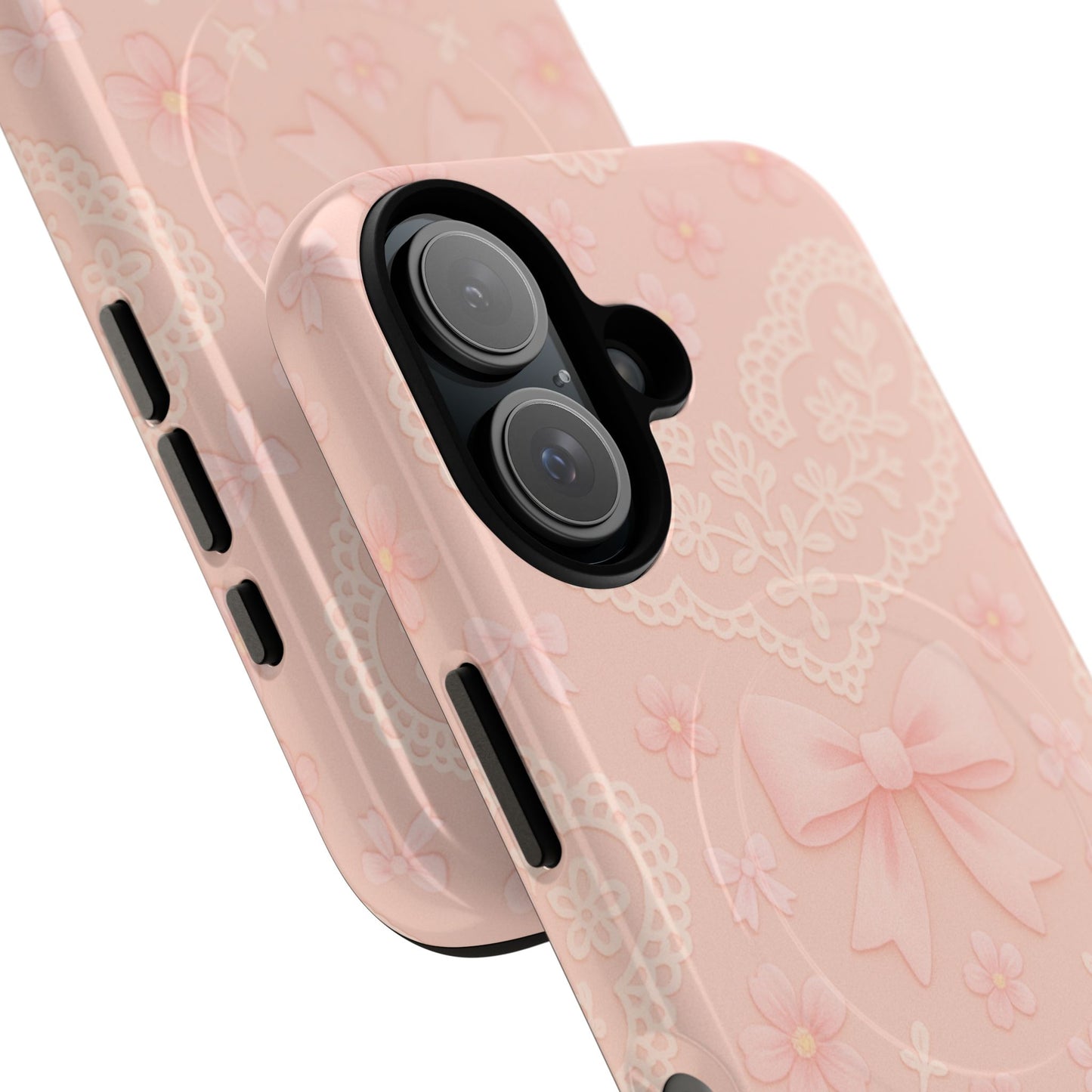 Balletcore Pink Floral Lace iPhone Case with Bow | Works with MagSafe