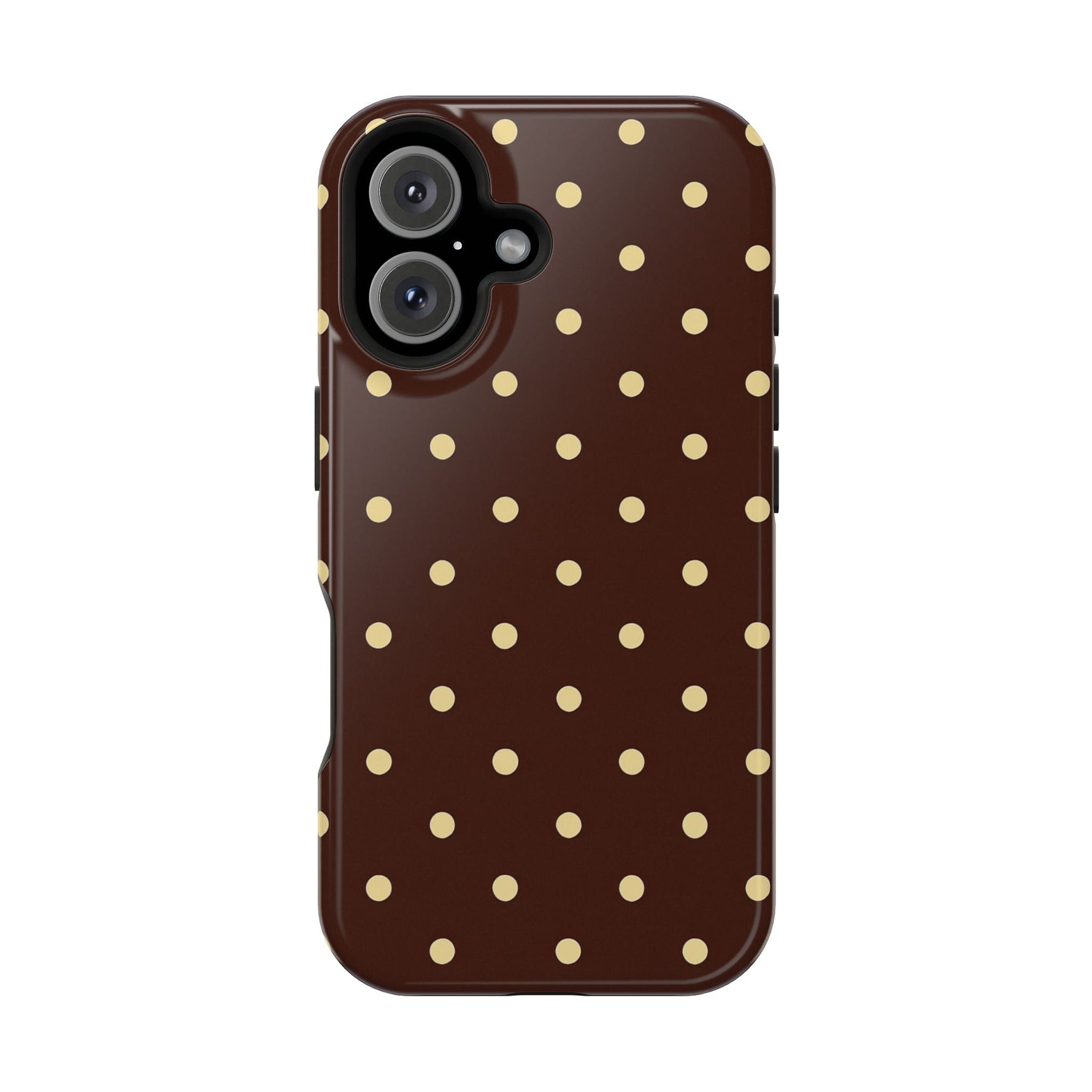 Polka Dot iPhone Case — Brown & Cream Protective Cover with MagSafe compatibility  Shamo's iPhone 16 / Glossy