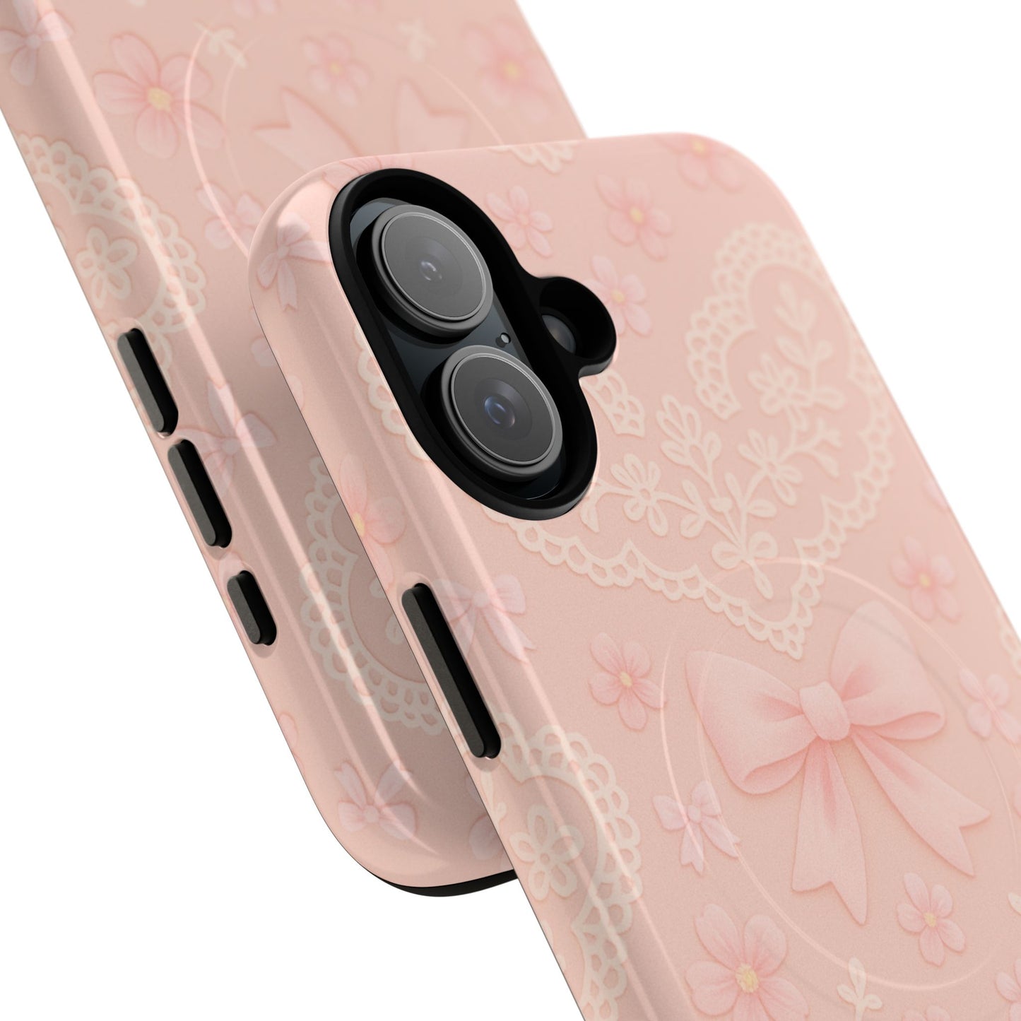 Balletcore Pink Floral Lace iPhone Case with Bow | Works with MagSafe