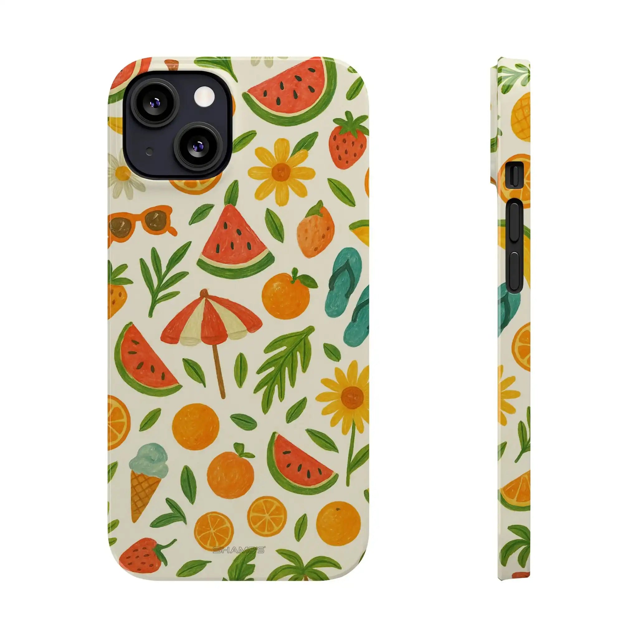 Summer Fruit Slim Phone Case — Tropical Lemon & Strawberry Design - iPhone 13 - Shamo's