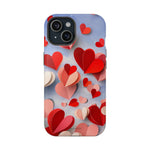 3D Paper Hearts Valentine Love iPhone Case with MagSafe Compatibility, Personalizable - iPhone 15 / Glossy - Shamo's